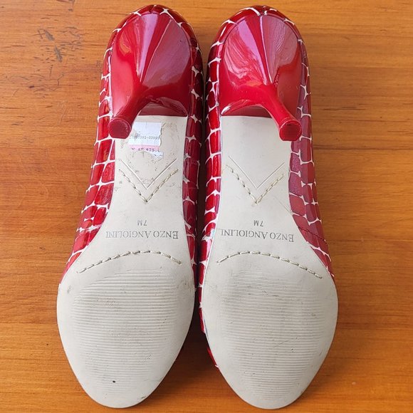 Enzo Open Toe Red Patent Leather Stiletto Heels - Picture 4 of 10